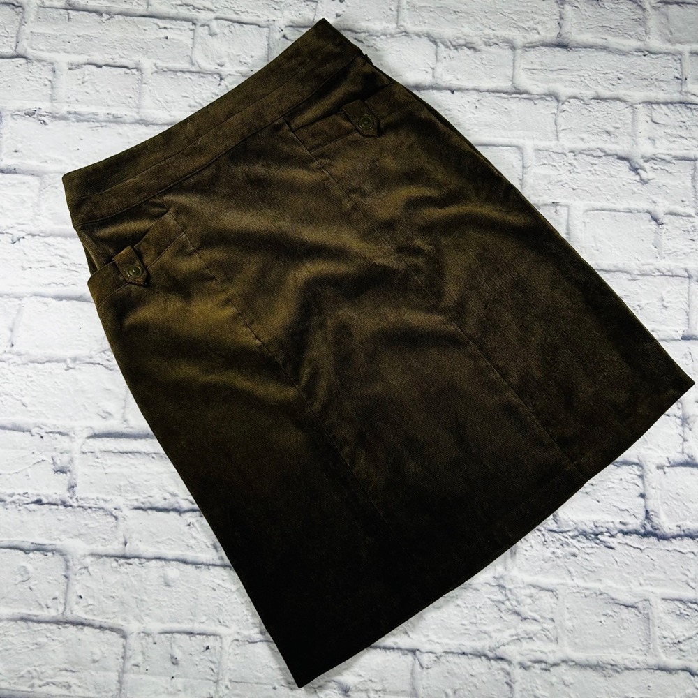 Christopher Banks Brown Corduroy Pencil Skirt Womens 4 Side Zip Knee Length